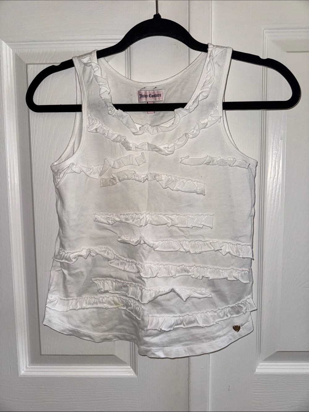 NWOT Y2K Juicy Couture White Ruffle Tank with Heart Accent